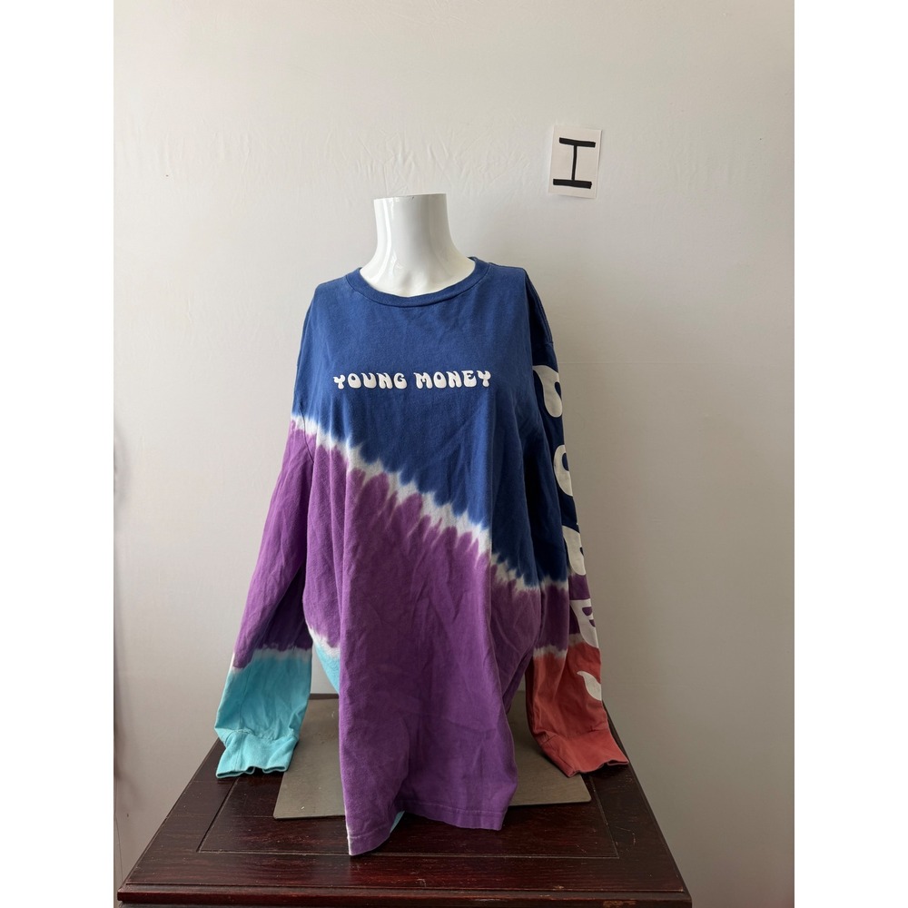 American Eagle Young Money Long Sleeve Tee Tie Dye Graphic Blue Purple XL